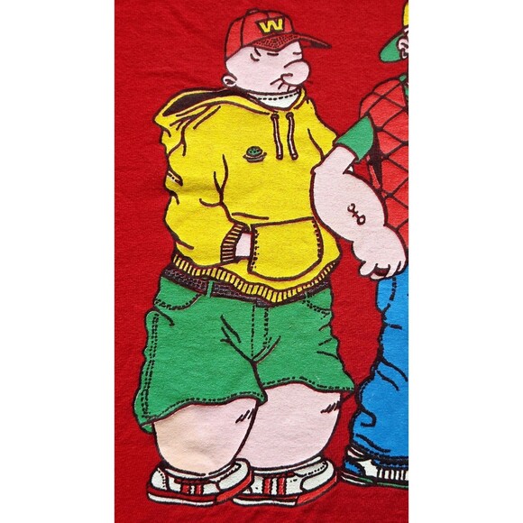 Vtg Popeye Shirt 90s Hip Hop Streetwear Y2K Red Size XL Graphic Tee 1993 King - Picture 11 of 16